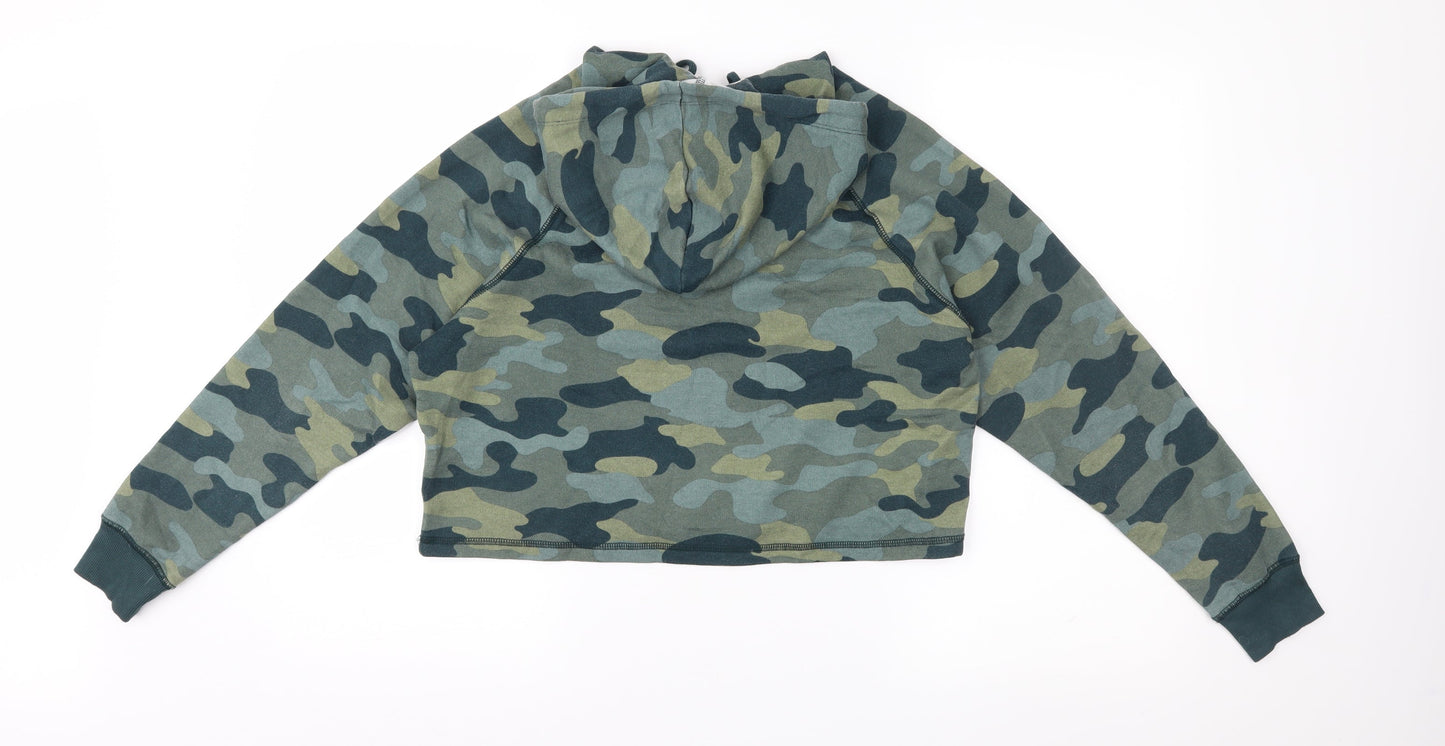 H&M Womens Green Camouflage Jersey Pullover Hoodie Size S  - Cropped