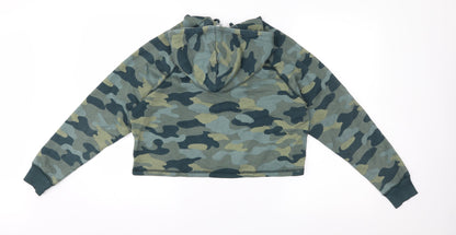 H&M Womens Green Camouflage Jersey Pullover Hoodie Size S  - Cropped