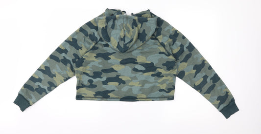 H&M Womens Green Camouflage Jersey Pullover Hoodie Size S  - Cropped