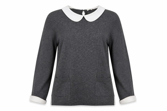 Front view of Papaya women’s grey jumper, size UK 10