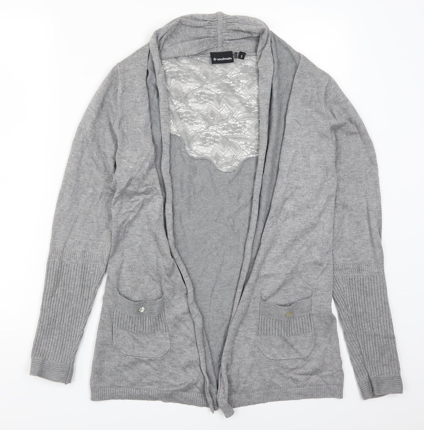 Soulmate Womens Grey  Lace Cardigan Jumper Size S