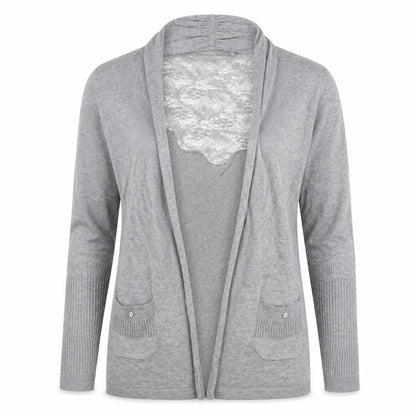 Soulmate Womens Grey  Lace Cardigan Jumper Size S