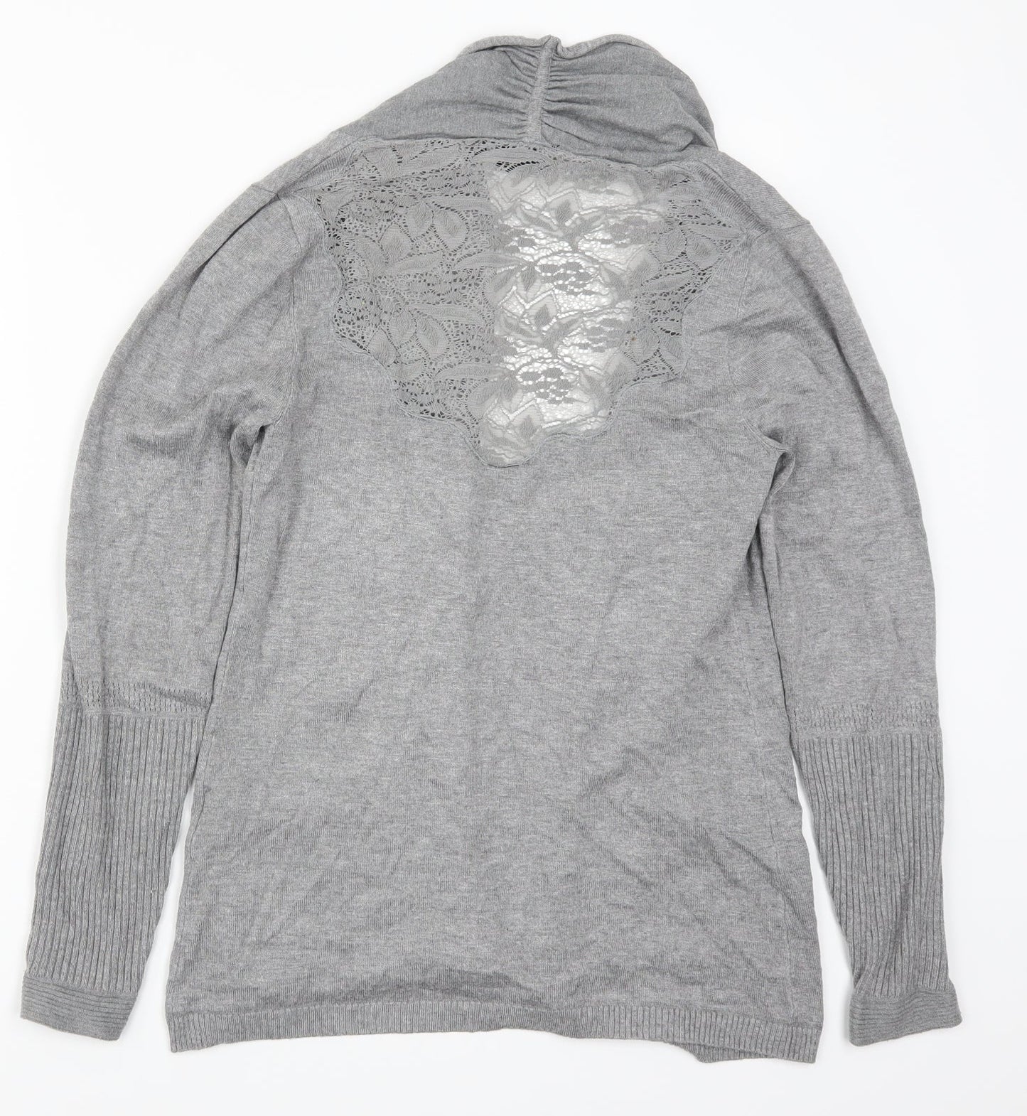 Soulmate Womens Grey  Lace Cardigan Jumper Size S