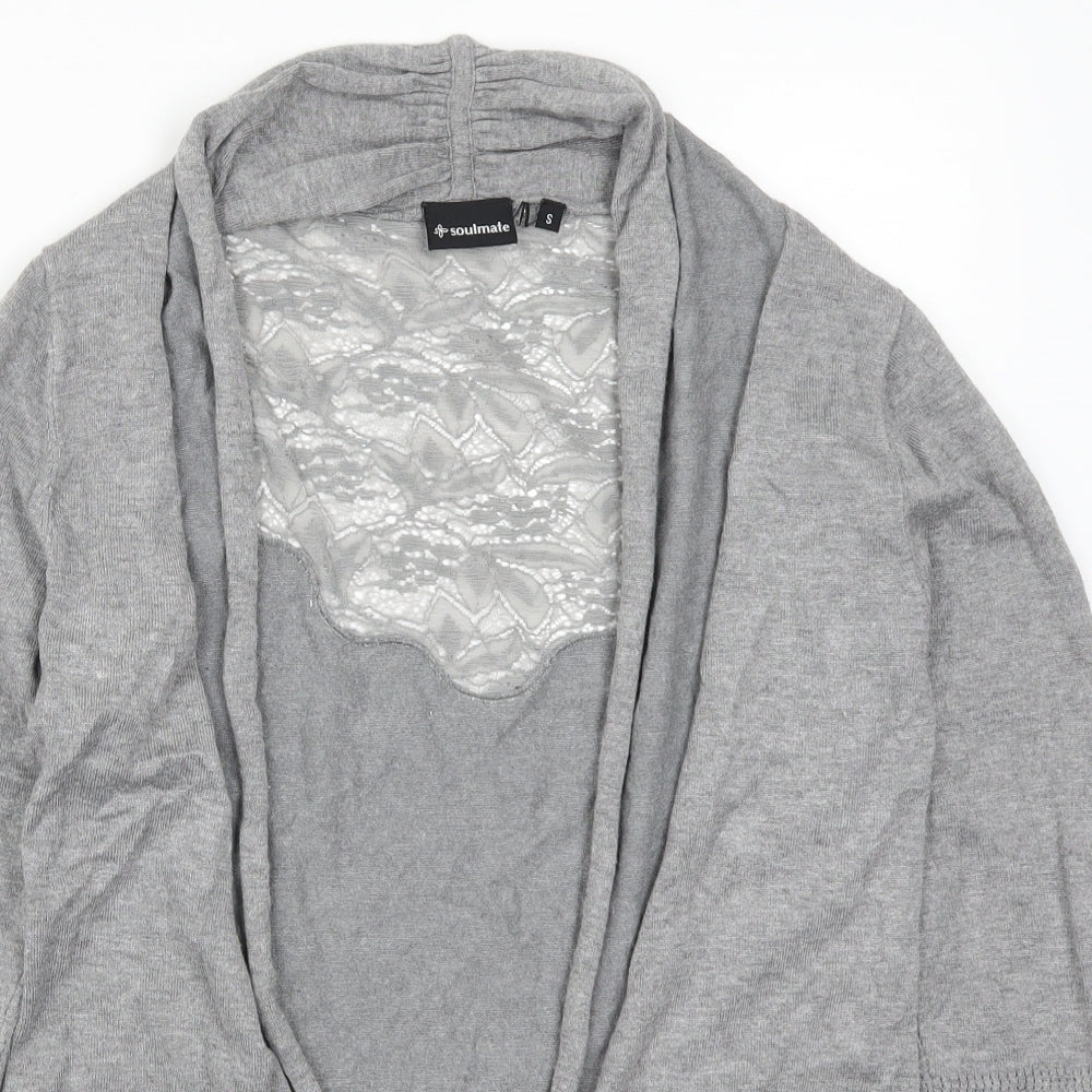 Soulmate Womens Grey  Lace Cardigan Jumper Size S