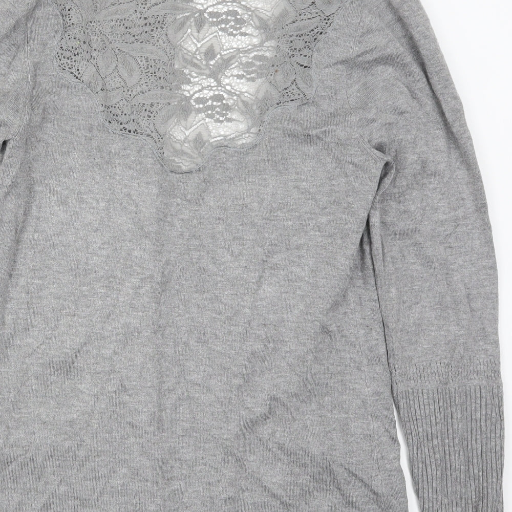 Soulmate Womens Grey  Lace Cardigan Jumper Size S