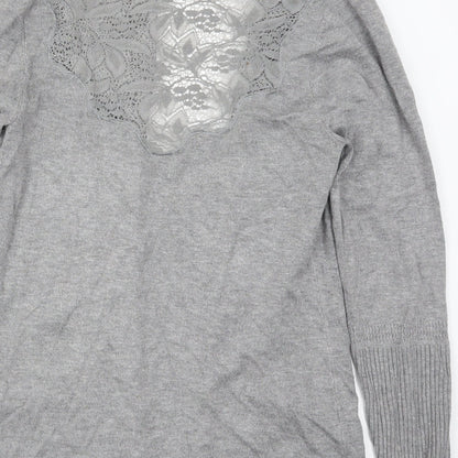 Soulmate Womens Grey  Lace Cardigan Jumper Size S
