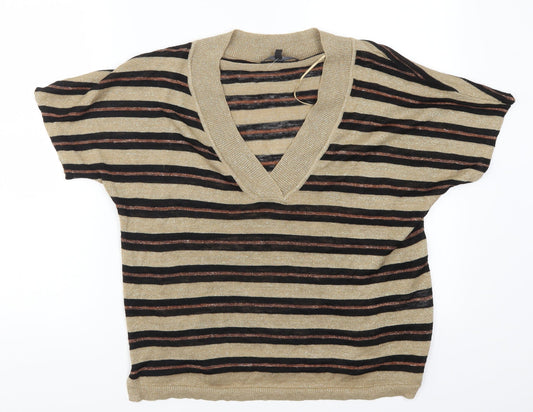 NEXT Womens Gold Striped  Pullover Jumper Size M