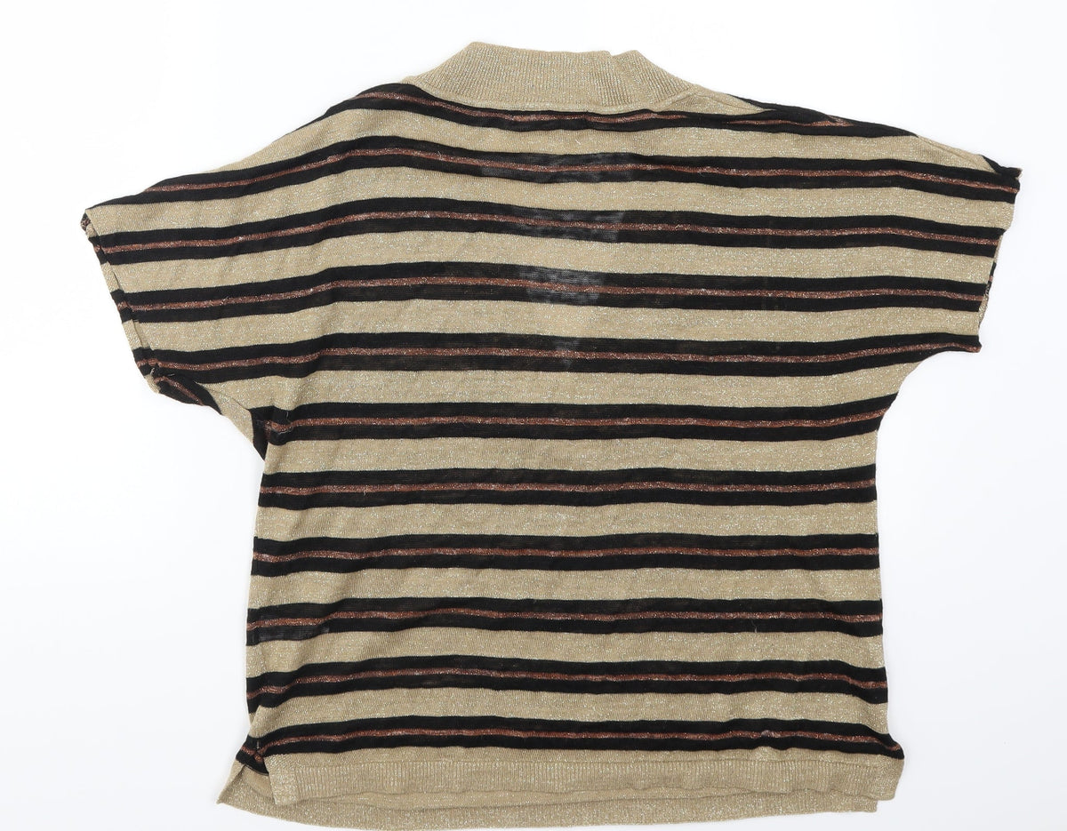 Next Womens Gold Striped  Pullover Jumper Size M