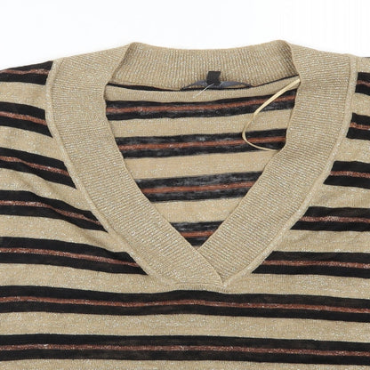 Next Womens Gold Striped  Pullover Jumper Size M