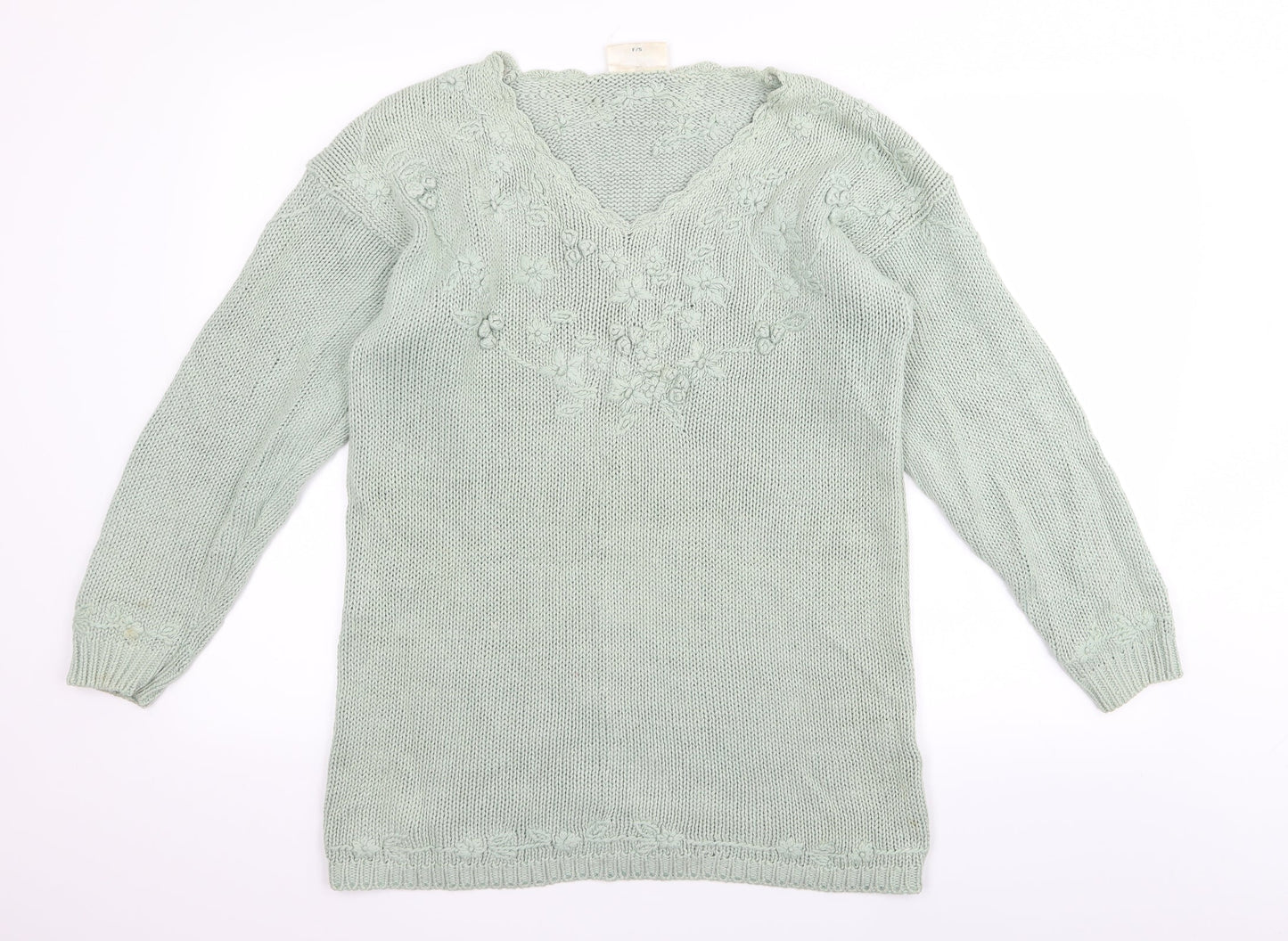 knitwear collection Womens Green Floral  Pullover Jumper One Size