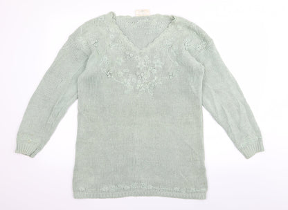 knitwear collection Womens Green Floral  Pullover Jumper One Size
