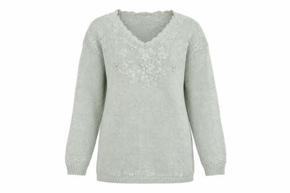 knitwear collection Womens Green Floral  Pullover Jumper One Size