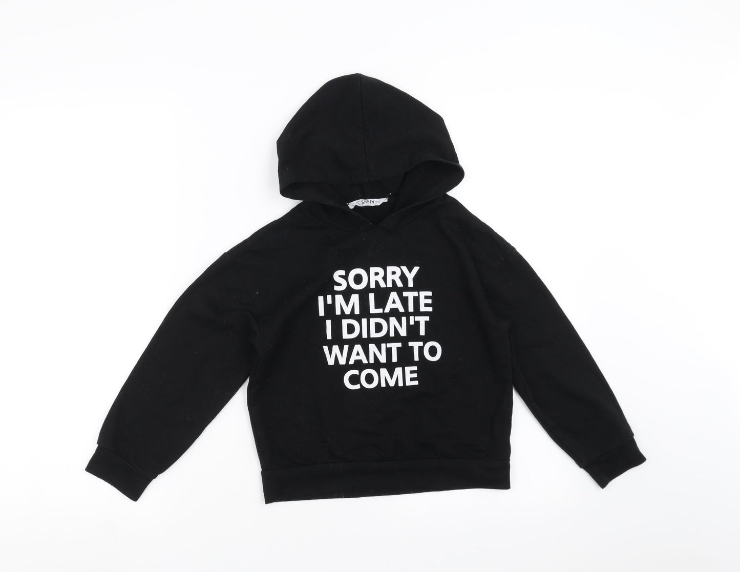 SheIn Girls Black   Pullover Hoodie Size 8 Years  - sorry im late i didnt want to come