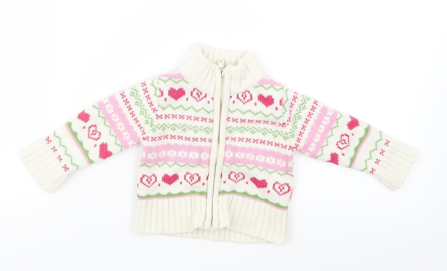 Miss Bellina Girls White Geometric Knit Jacket Coatigan Size 3-6 Months