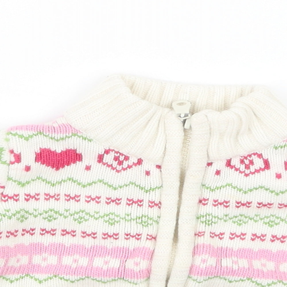 Miss Bellina Girls White Geometric Knit Jacket Coatigan Size 3-6 Months