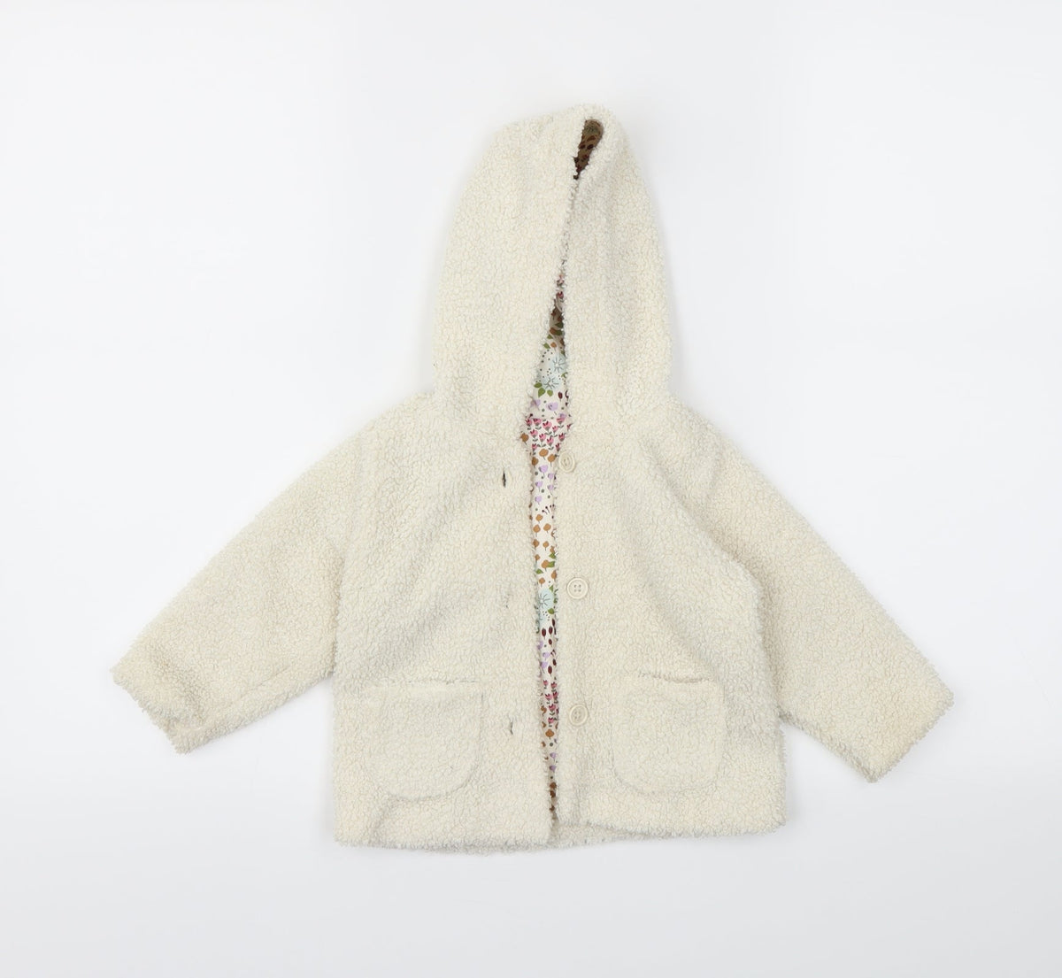 Additional front view of Marks & Spencer girls’ ivory animal print basic jacket jacket, size 12, months