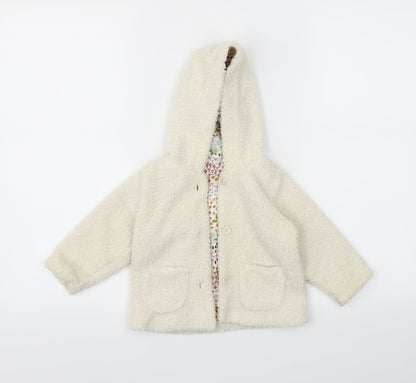 Additional front view of Marks & Spencer girls’ ivory animal print basic jacket jacket, size 12, months