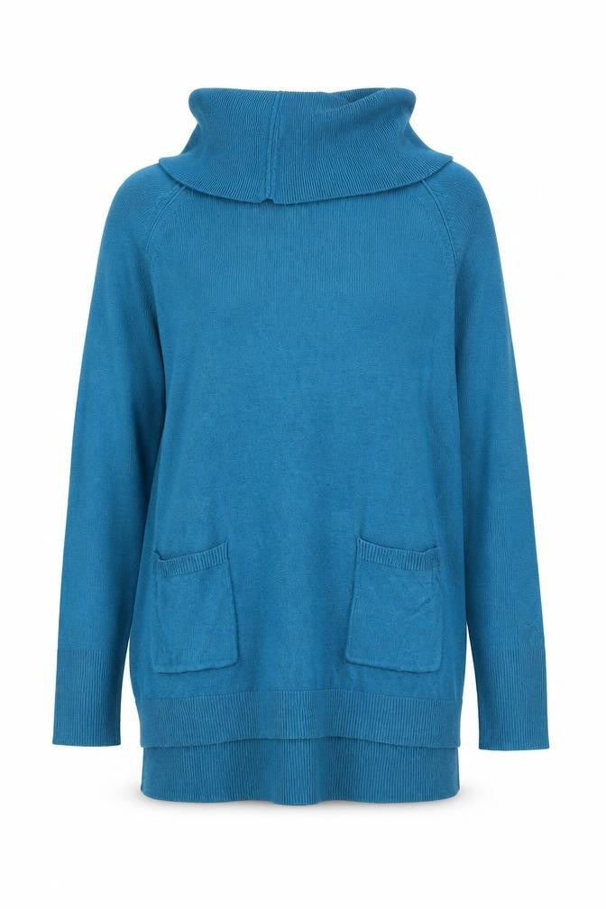 Front view of Papaya women’s blue jumper, size UK 14