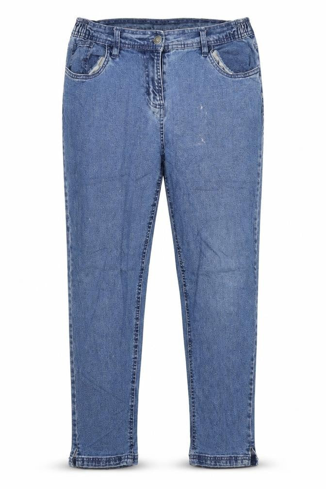 Front view of Atlas women’s blue straight jeans, size UK 12, 24.5-inch leg
