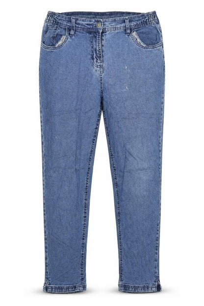 Front view of Atlas women’s blue straight jeans, size UK 12, 24.5-inch leg