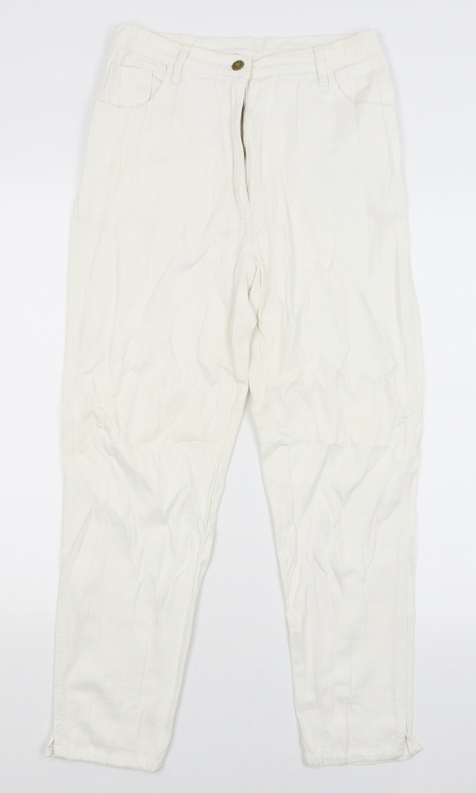 Womens UK Size 12 Preworn Regular Fit Straight White Jeans