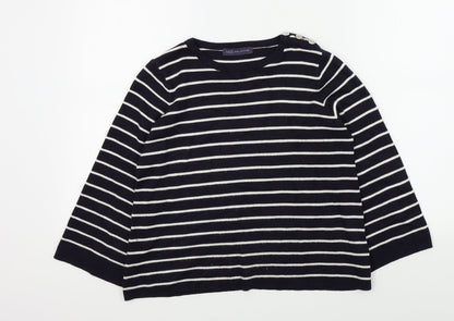 M&S Womens Blue Striped  Pullover Jumper Size 14  - button detail on shoulder