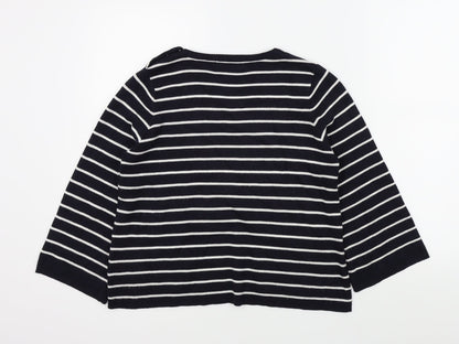 M&S Womens Blue Striped  Pullover Jumper Size 14  - button detail on shoulder
