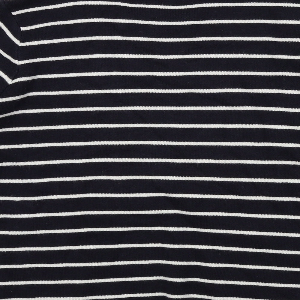 M&S Womens Blue Striped  Pullover Jumper Size 14  - button detail on shoulder