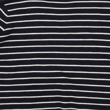 M&S Womens Blue Striped  Pullover Jumper Size 14  - button detail on shoulder