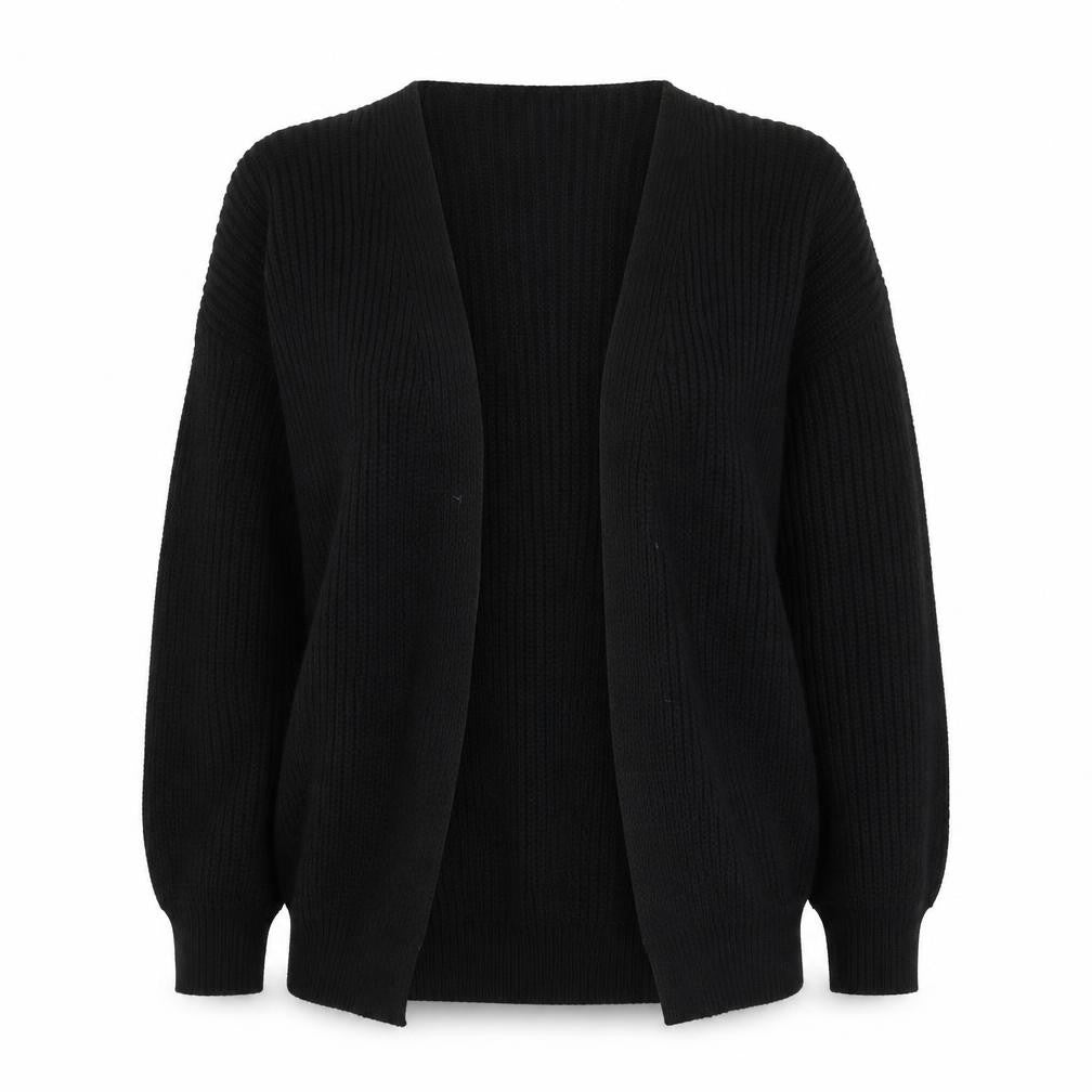 Front view of Missguided women’s black cardigan jumper, size UK 10