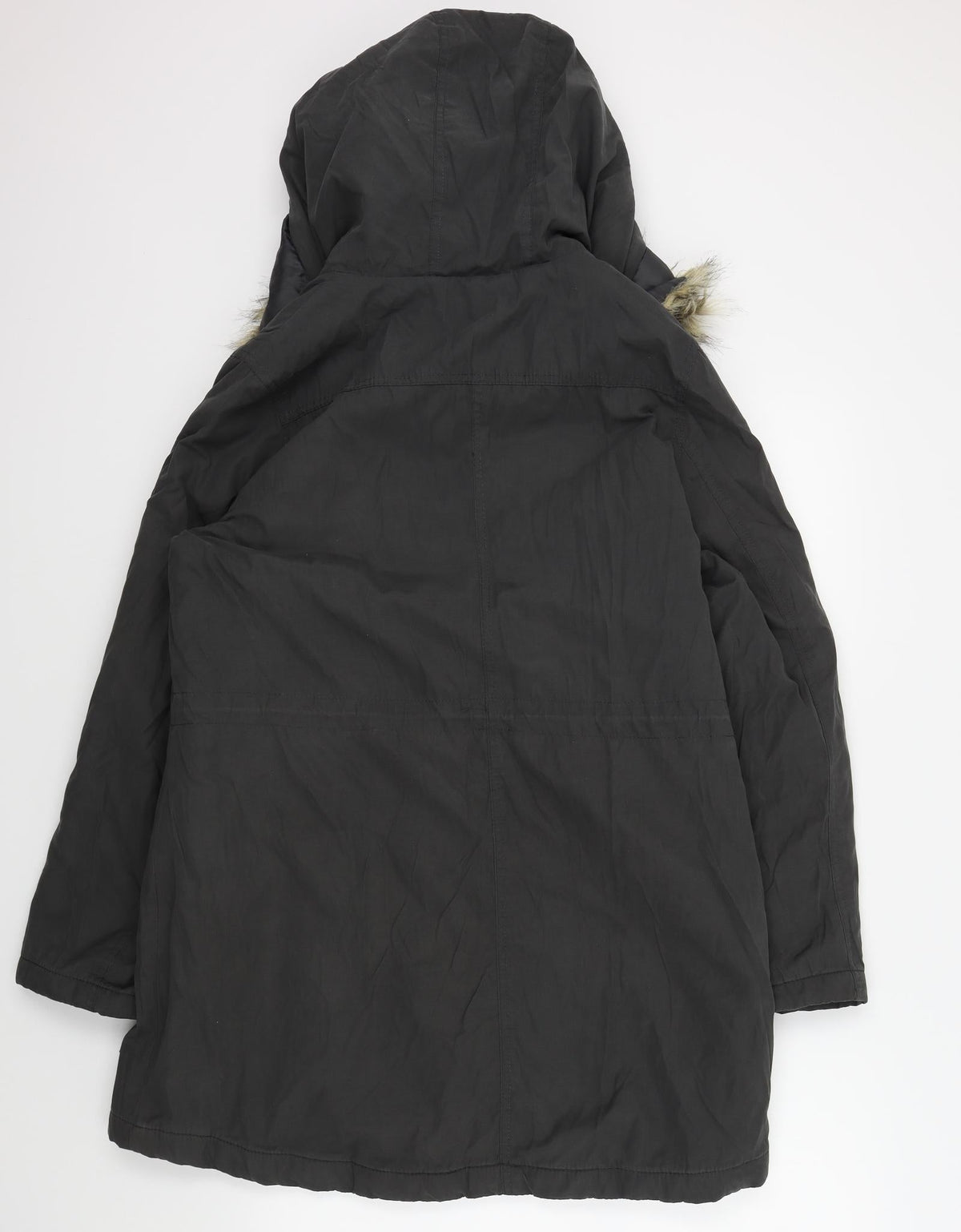 Back view of Peackocks women’s grey overcoat coat, size UK 14