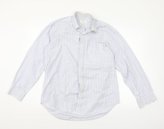 Mens UK Size 16 llyod attree & smith Silver  Button-Up Long Sleeve Casual Shirt