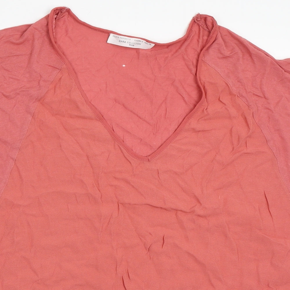 Womens UK Size S Zara Pink Basic T-Shirt