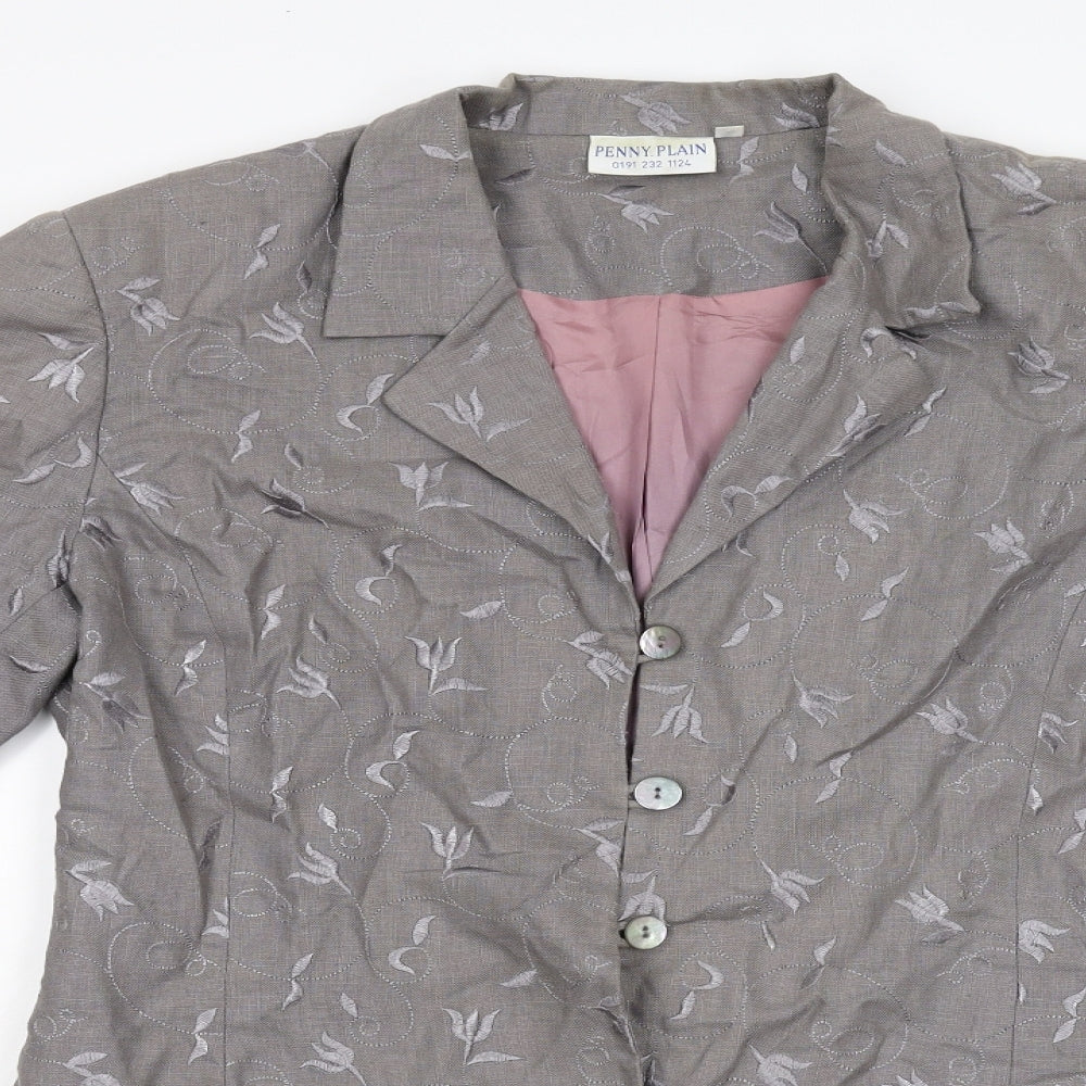 Penny Plain Womens Grey Floral  Overcoat Coat Size 14