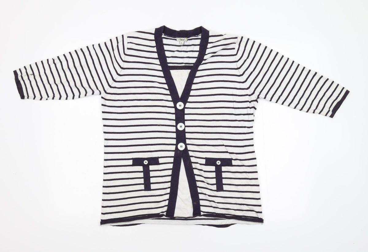 Text Womens Multicoloured Striped Knit Pullover Jumper Size L  - Mock Cardigan