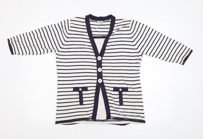 Text Womens Multicoloured Striped Knit Pullover Jumper Size L  - Mock Cardigan