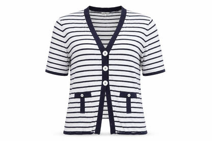 Text Womens Multicoloured Striped Knit Pullover Jumper Size L  - Mock Cardigan