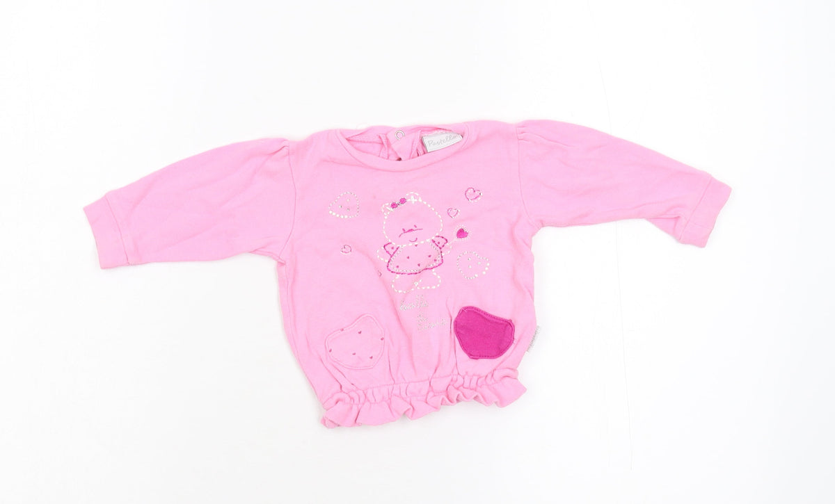 Additional front view of Pastello Baby Pink Basic T-Shirt, size 6-9, Months