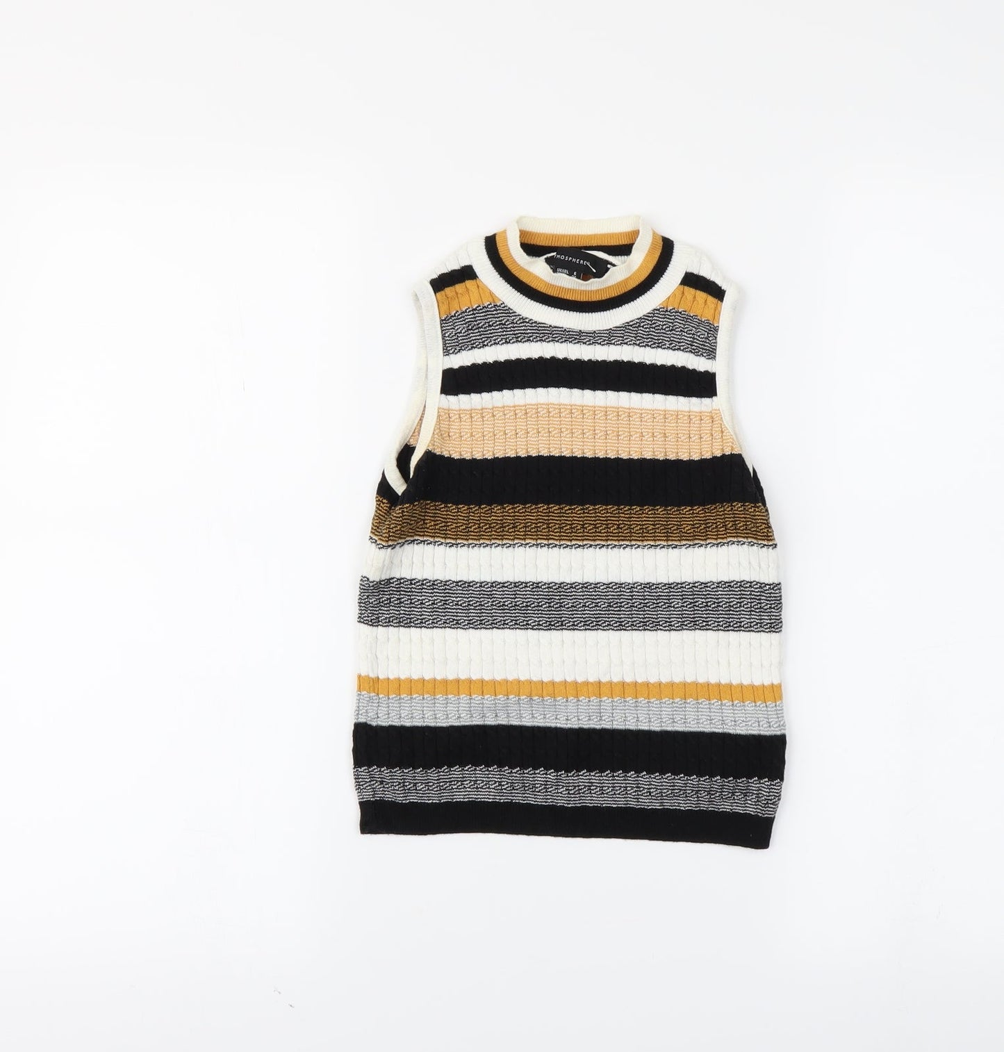 Atmosphere Womens Yellow Striped  Cropped T-Shirt Size 6