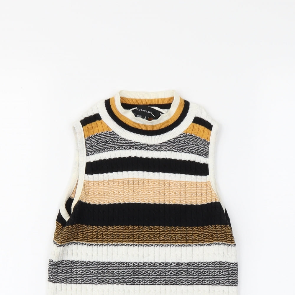 Atmosphere Womens Yellow Striped  Cropped T-Shirt Size 6