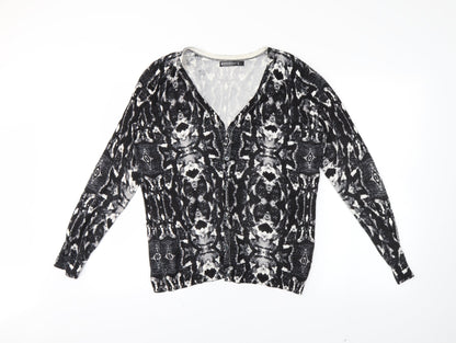 Encuento Womens Black Geometric  Cardigan Jumper Size L