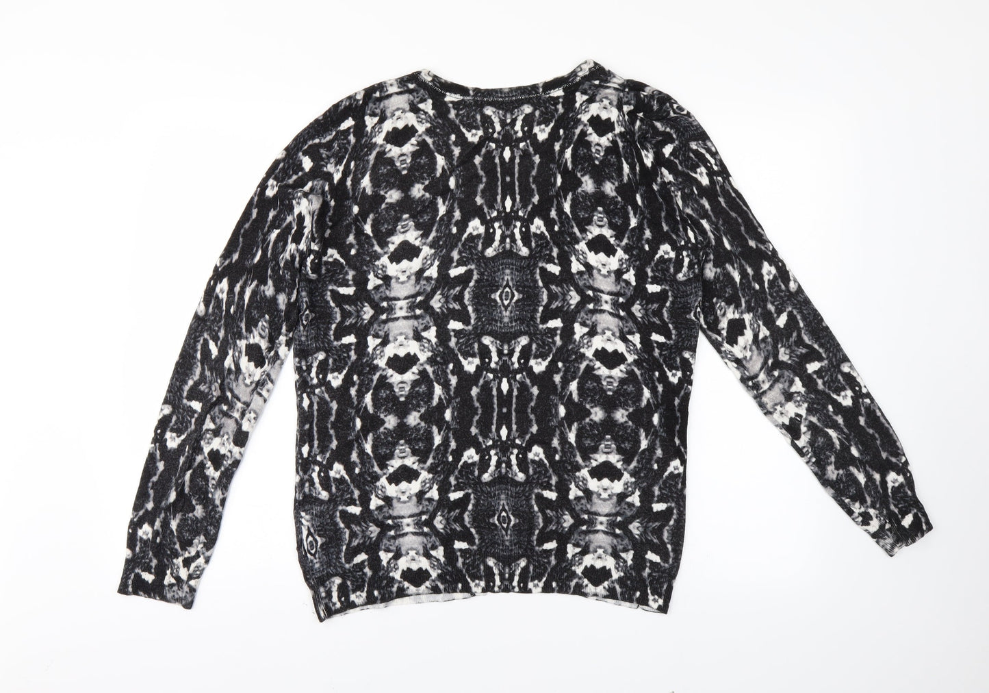 Encuento Womens Black Geometric  Cardigan Jumper Size L