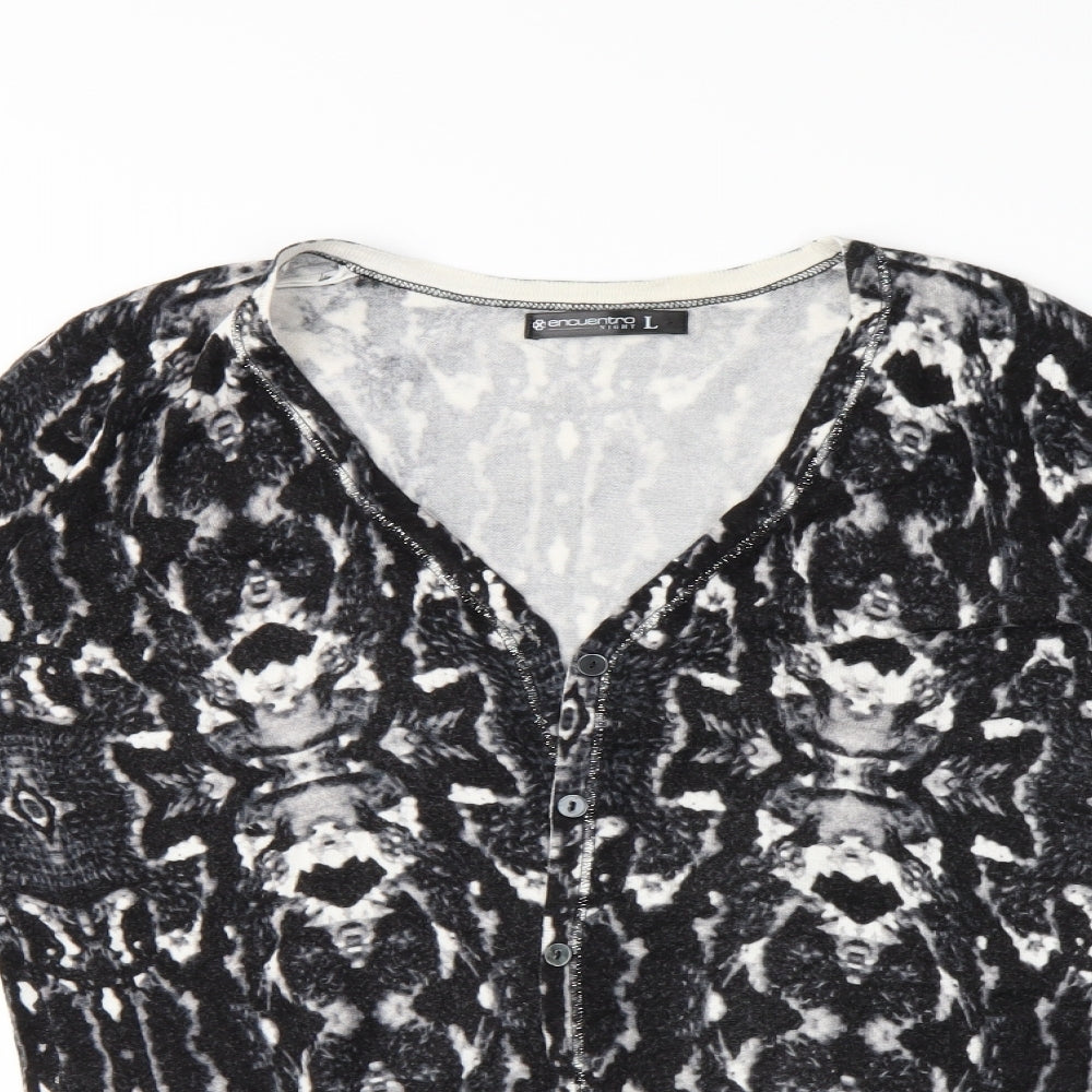 Encuento Womens Black Geometric  Cardigan Jumper Size L