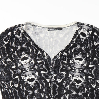 Encuento Womens Black Geometric  Cardigan Jumper Size L