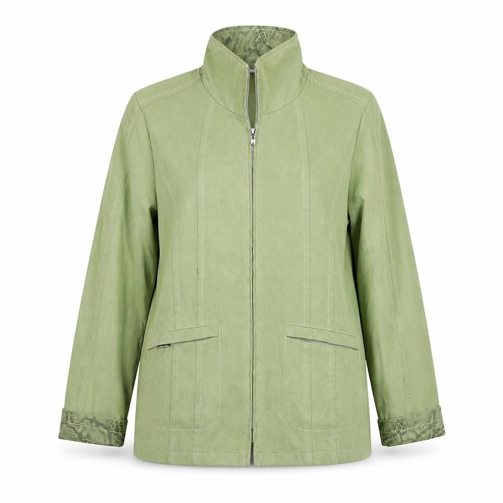 Front view of Fashion Style women’s green houndstooth jacket, size UK 10