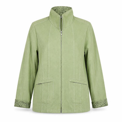 Front view of Fashion Style women’s green houndstooth jacket, size UK 10