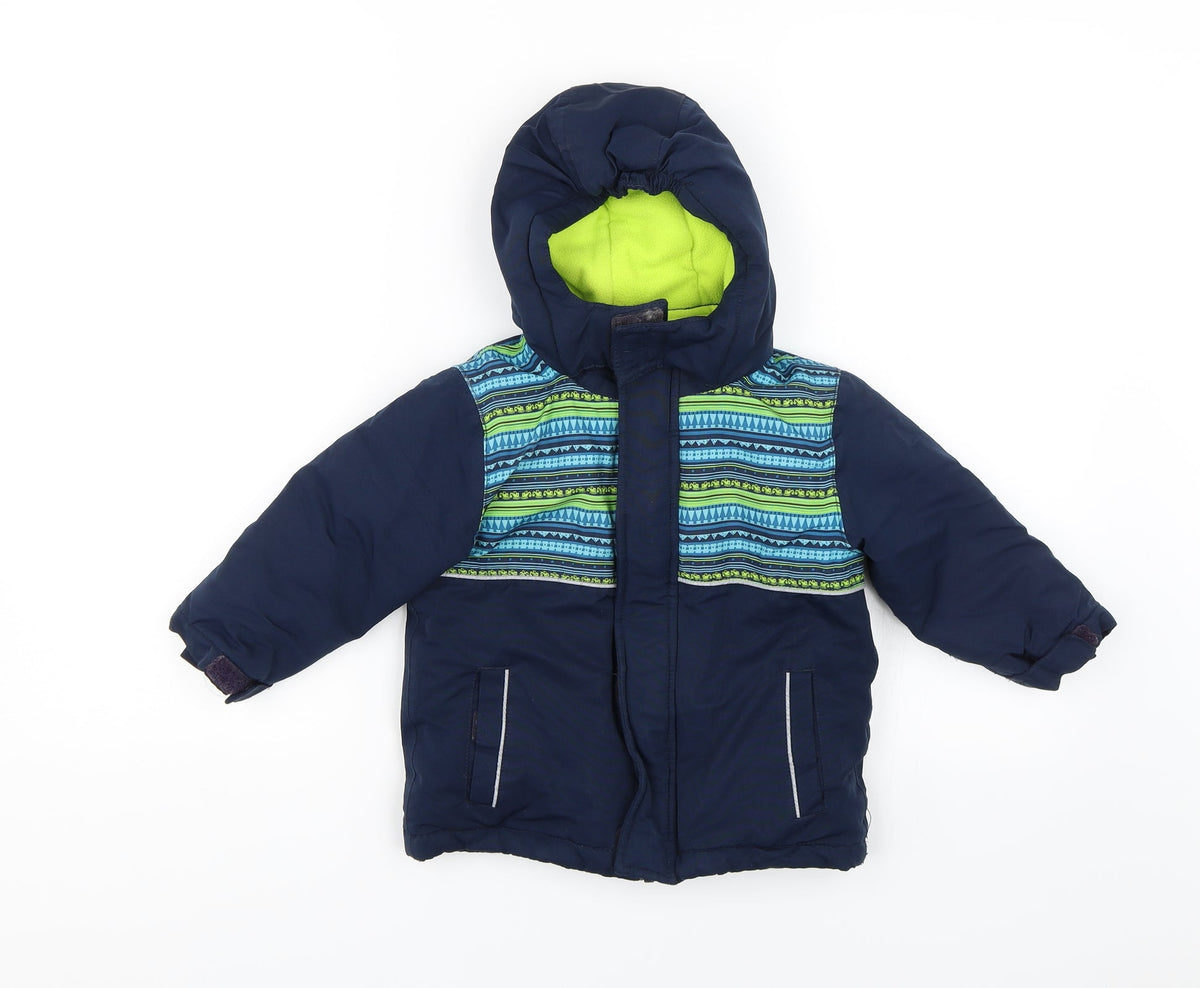 Front view of Topo Mini boys’ blue ski jacket jacket, size 2, years