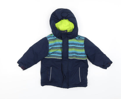 Front view of Topo Mini boys’ blue ski jacket jacket, size 2, years