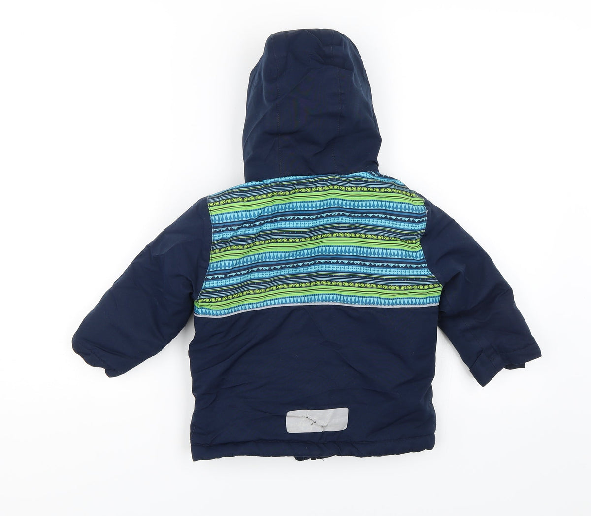 Back view of Topo Mini boys’ blue ski jacket jacket, size 2, years