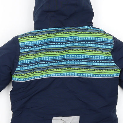 Brand and care label for Topo Mini boys’ blue ski jacket jacket, size 2, years